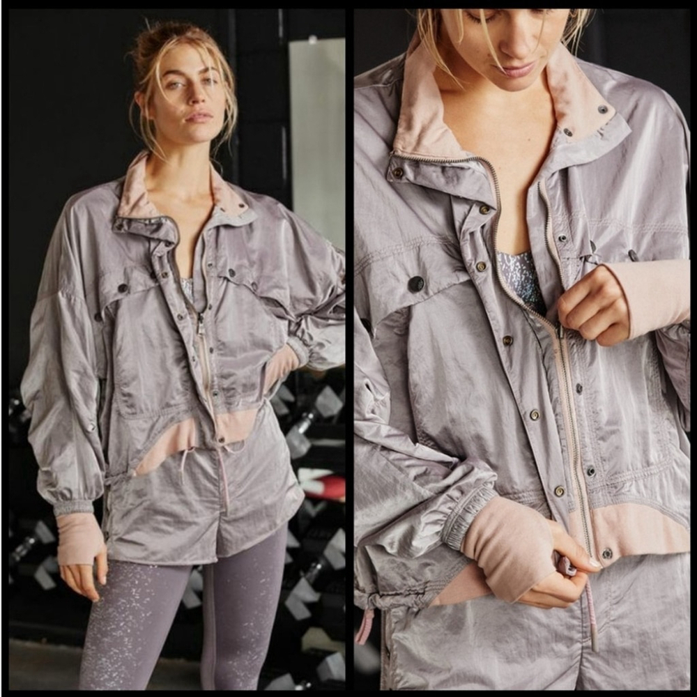 Free People Movement Opal Jacket Lilac Mesh Windbreaker Bomber Size Medium
